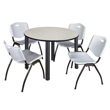 Kee Kee Round Table & Chair Set, Wood, Metal, Plastic Top, Maple TB48RNDPLBPBK47GY